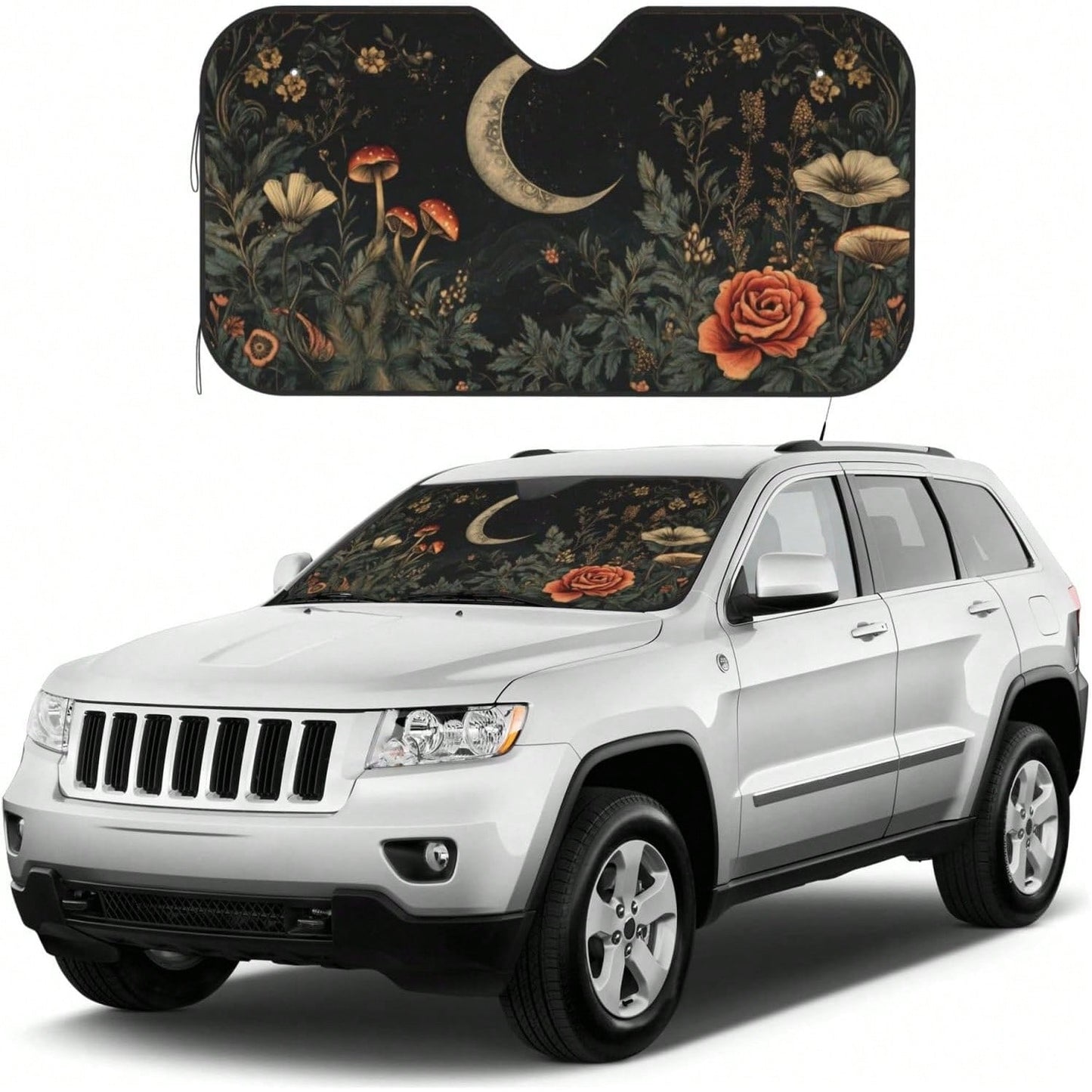 Windshield Sun Shade Botanical Flower Moon Vintage Car Front Window Sunshade Blocker UV Visor Retractable Automotive Sunshades For Vehicle SUV Truck Protector,Car Acessesories,Car Acessesories Women,C