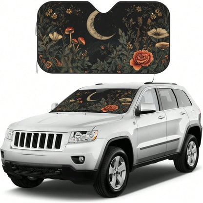 Windshield Sun Shade Botanical Flower Moon Vintage Car Front Window Sunshade Blocker UV Visor Retractable Automotive Sunshades For Vehicle SUV Truck Protector,Car Acessesories,Car Acessesories Women,C