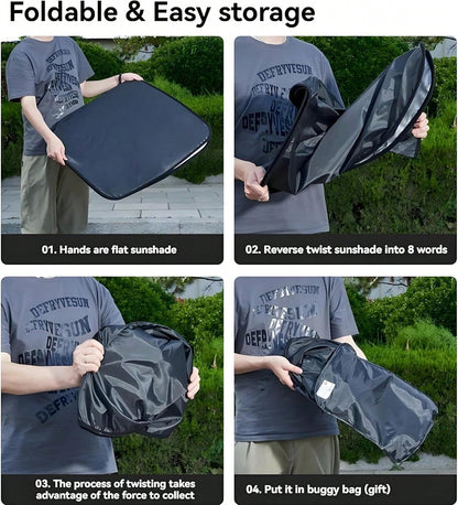 Windshield Sun Shade- Foldable Windshield Cover Sun Shade For Prius Accessories Protect Car From Sun Rays Overlapping UV Reflective Window Sunshade