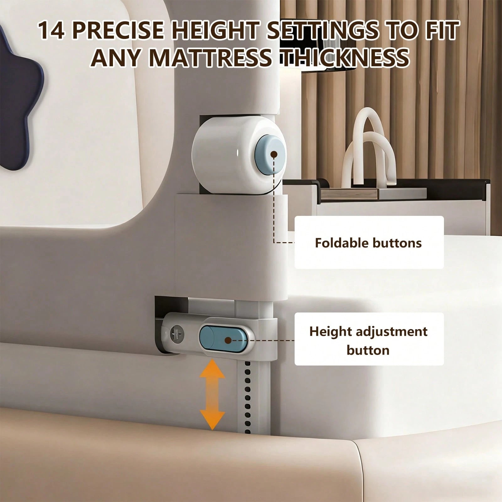 Wintline Bed Guard Rail For Toddlers Adjustable Heights & Folding Up Portable Bed Railing,Toddler Bed Rails Guard For Crib, Twin,Full Size, Queen & King Bed