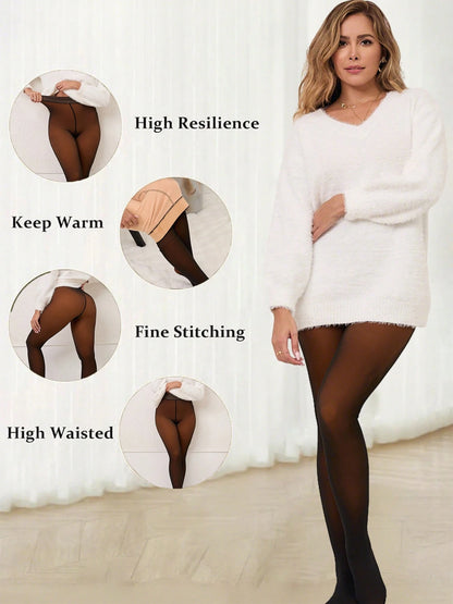 Woman Thermal Tights Sexy Translucent Fleece Leggings Pantyhose Slim Winter Warm Thick Velvet Stockings Female Streetwear Pants
