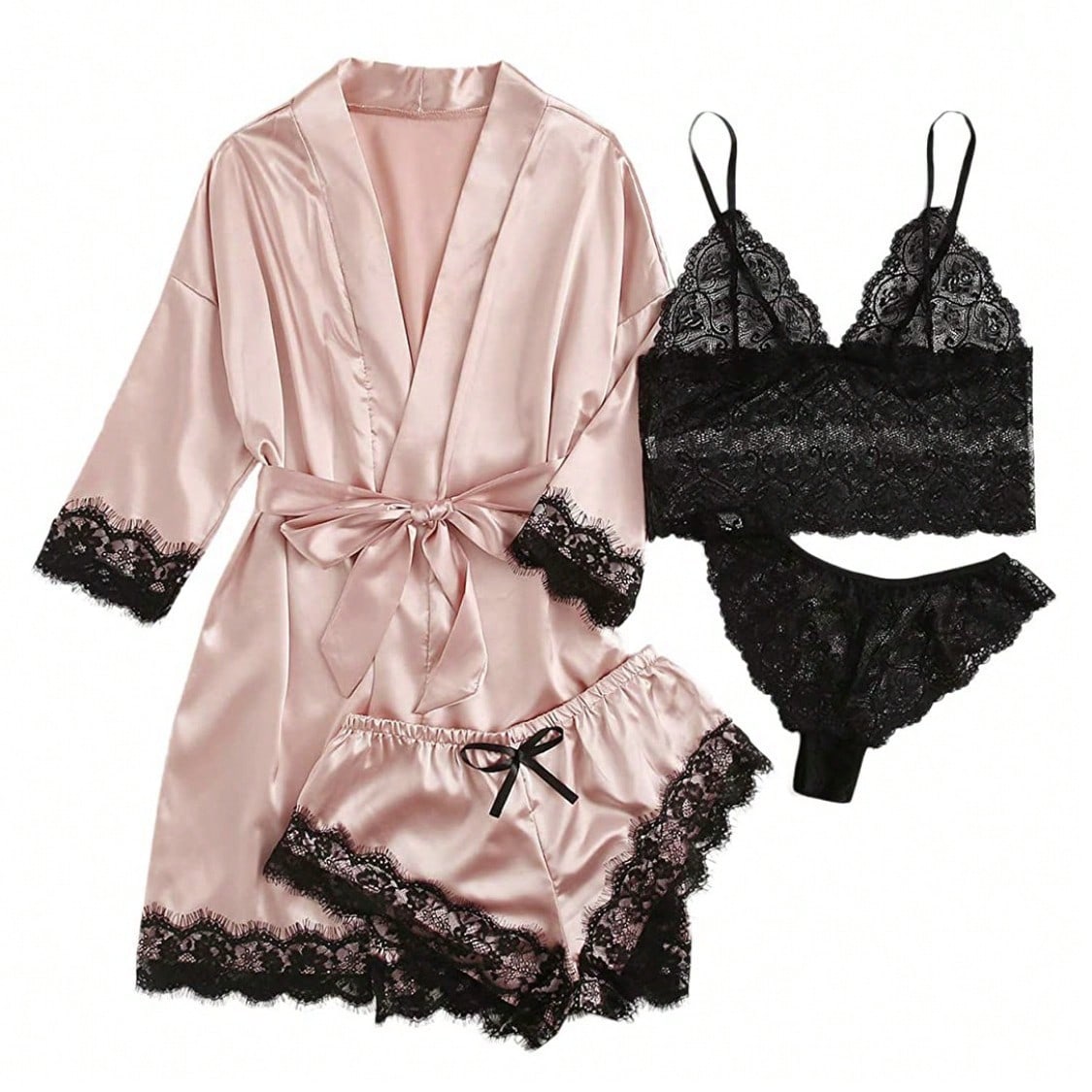 Women' 4-Piece Summer Sleep Set With Sleeveless Top, Shorts, Sleep Dress, And Lightweight Robe For Everyday Wear With Soft Breathable Comfort