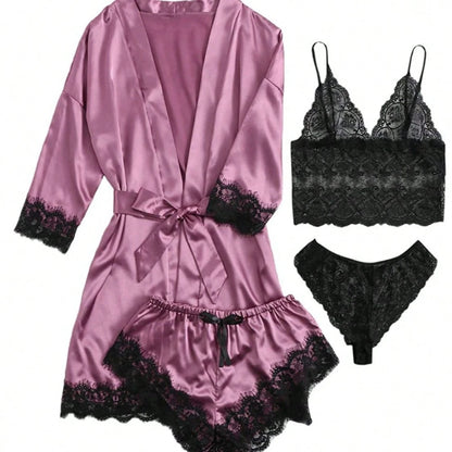 Women' 4-Piece Summer Sleep Set With Sleeveless Top, Shorts, Sleep Dress, And Lightweight Robe For Everyday Wear With Soft Breathable Comfort