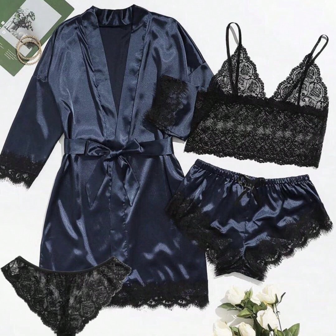 Women' 4-Piece Summer Sleep Set With Sleeveless Top, Shorts, Sleep Dress, And Lightweight Robe For Everyday Wear With Soft Breathable Comfort