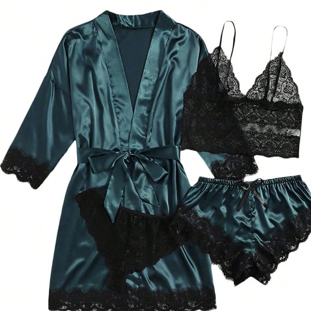 Women' 4-Piece Summer Sleep Set With Sleeveless Top, Shorts, Sleep Dress, And Lightweight Robe For Everyday Wear With Soft Breathable Comfort