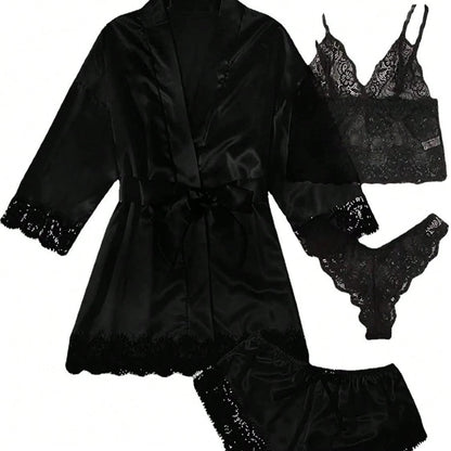 Women' 4-Piece Summer Sleep Set With Sleeveless Top, Shorts, Sleep Dress, And Lightweight Robe For Everyday Wear With Soft Breathable Comfort