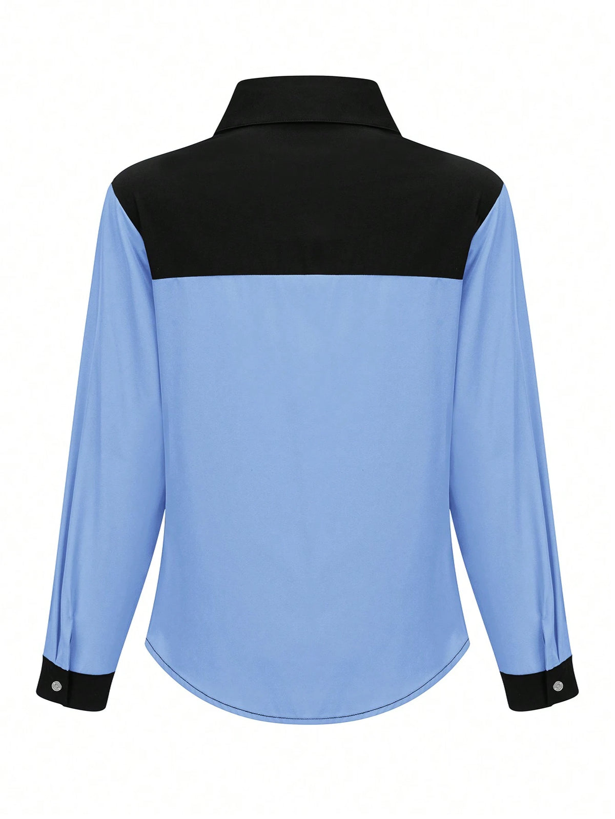 Women Casual Contrast Color Button Front Shirt, Fashionable For Outdoor Daily Wear, Autumn Spring
