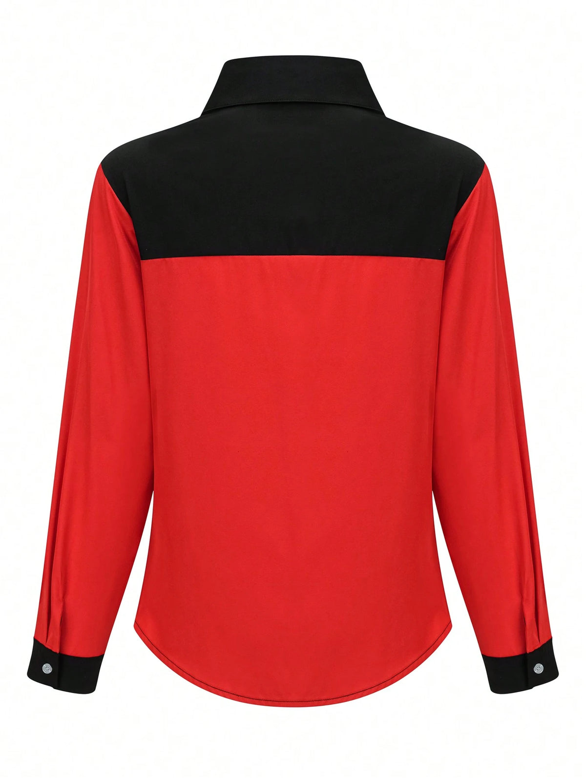 Women Casual Contrast Color Button Front Shirt, Fashionable For Outdoor Daily Wear, Autumn Spring