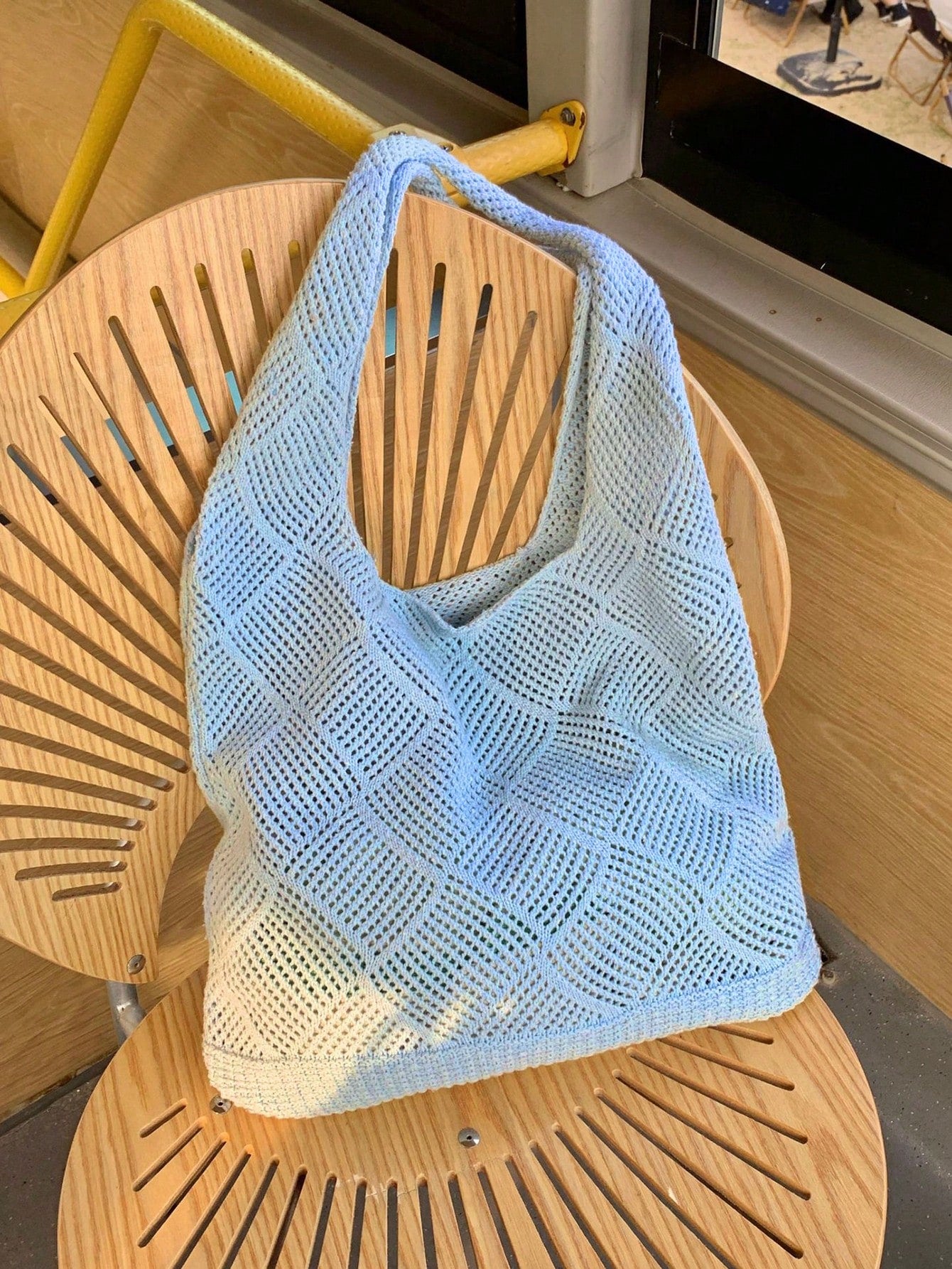 Women Hollow Knitted Shoulder Bag Simple Crochet Handbag Lightweight Casual Hollow Out Pattern Crochet Bag