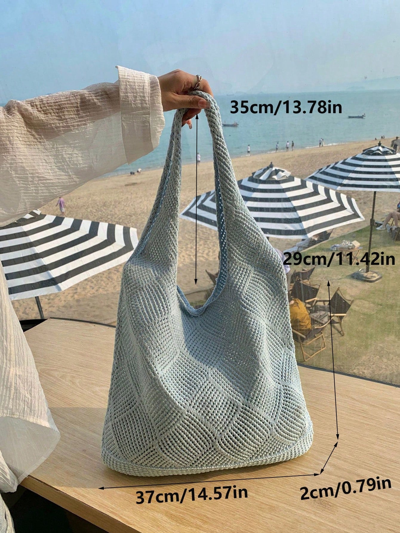Women Hollow Knitted Shoulder Bag Simple Crochet Handbag Lightweight Casual Hollow Out Pattern Crochet Bag