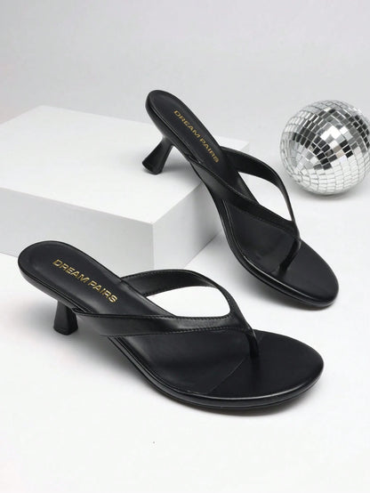 Women Kitten Heel Thong Heeled Sandals Comfortable Open Toe Slip On Summer Sandals