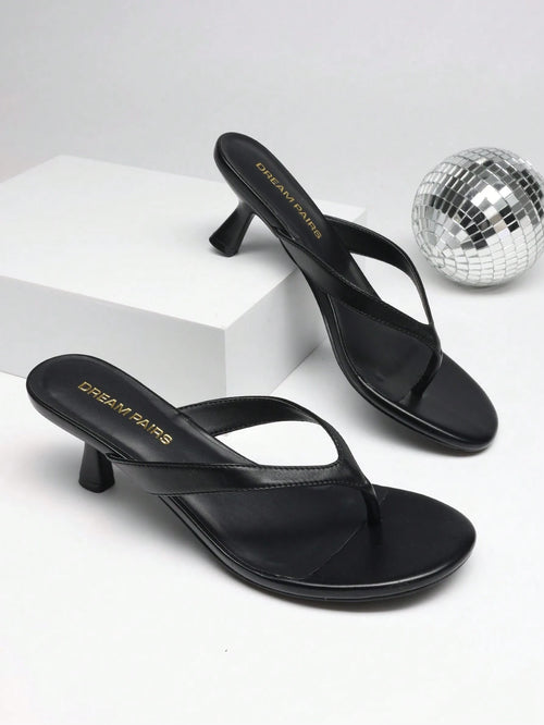 Women Kitten Heel Thong Heeled Sandals Comfortable Open Toe Slip On Summer Sandals