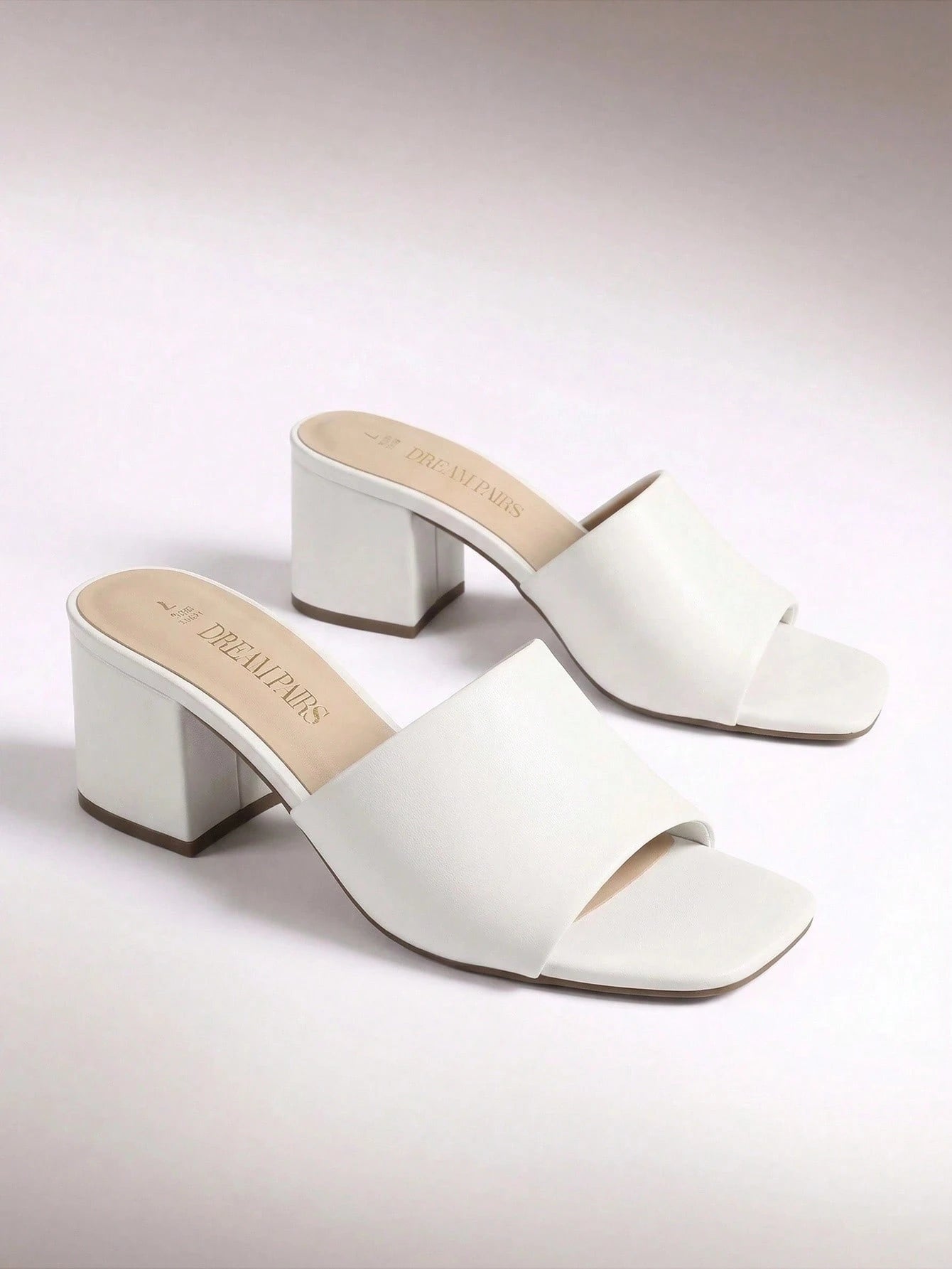 Women Minimalist Chunky Heeled Mule Sandals, Comfortable Slip On Square Open Toe Summer Sandals