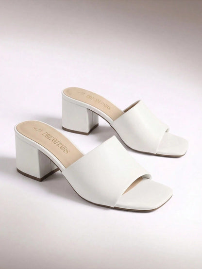 Women Minimalist Chunky Heeled Mule Sandals, Comfortable Slip On Square Open Toe Summer Sandals