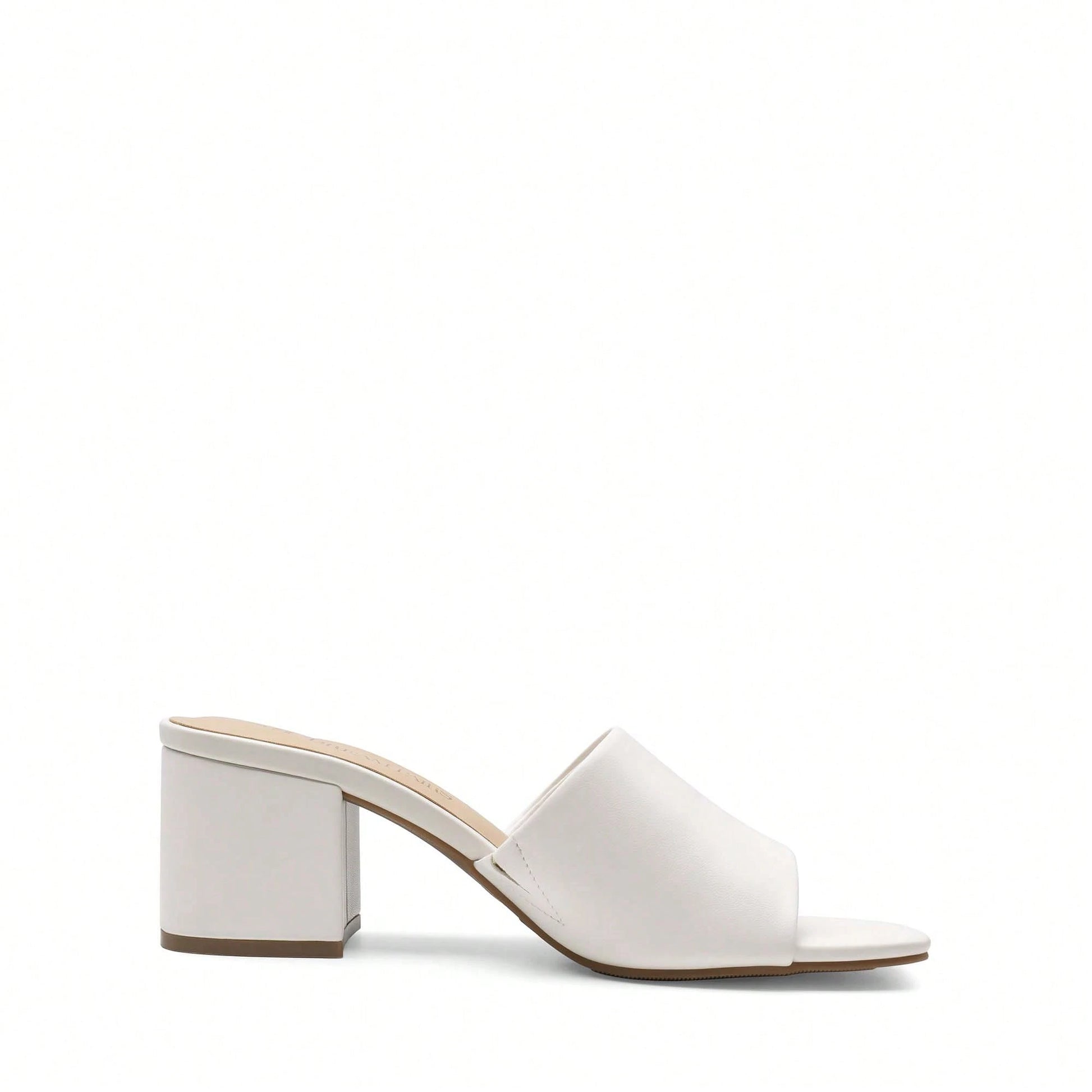 Women Minimalist Chunky Heeled Mule Sandals, Comfortable Slip On Square Open Toe Summer Sandals