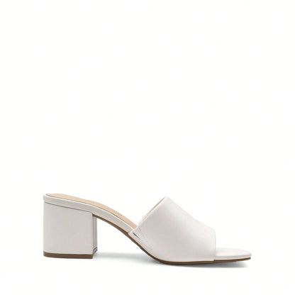 Women Minimalist Chunky Heeled Mule Sandals, Comfortable Slip On Square Open Toe Summer Sandals