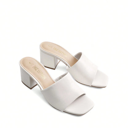 Women Minimalist Chunky Heeled Mule Sandals, Comfortable Slip On Square Open Toe Summer Sandals