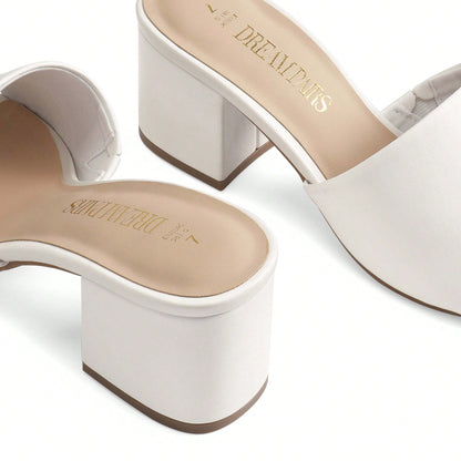 Women Minimalist Chunky Heeled Mule Sandals, Comfortable Slip On Square Open Toe Summer Sandals