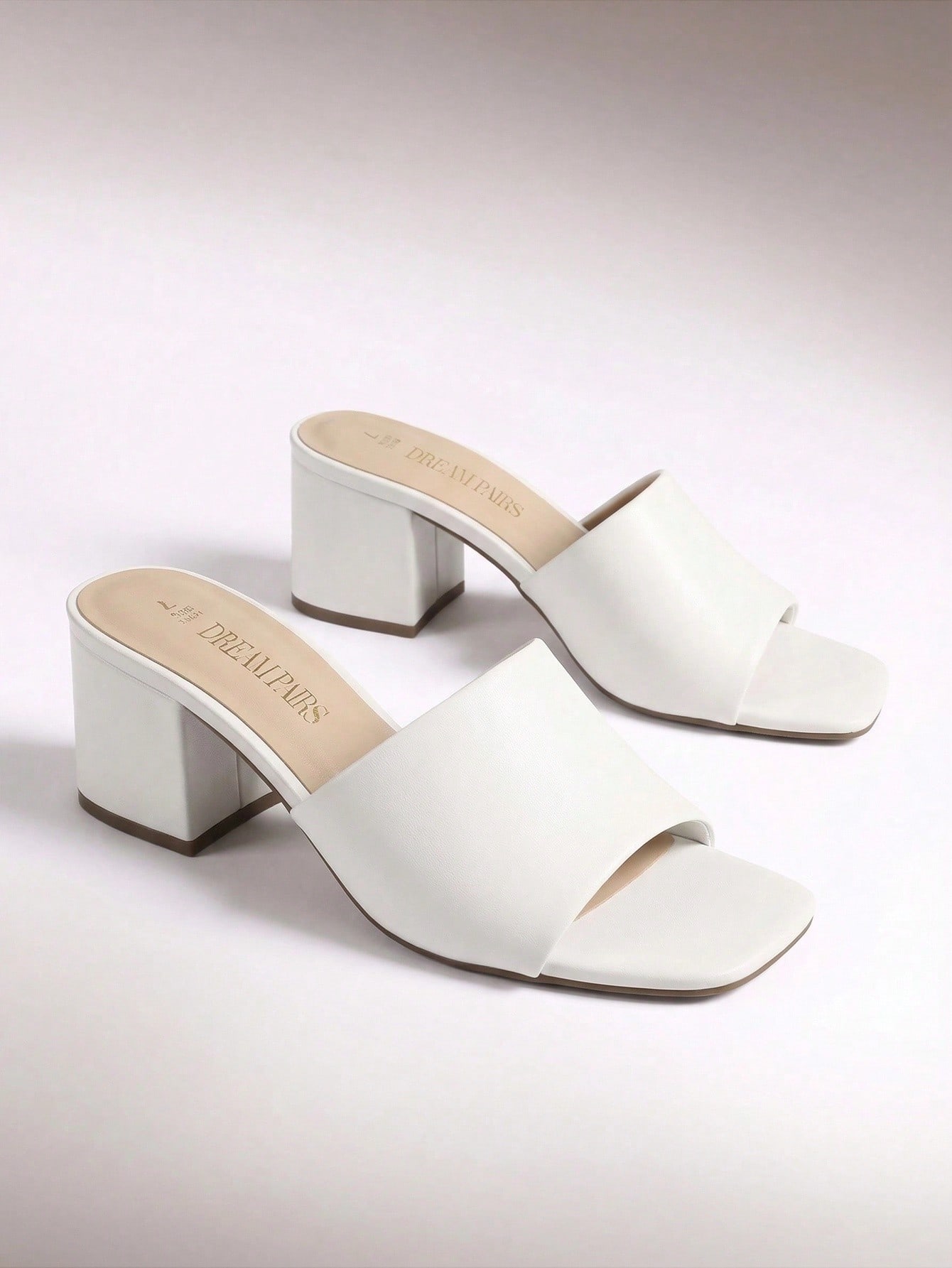 Women Minimalist Chunky Heeled Mule Sandals, Comfortable Slip On Square Open Toe Summer Sandals
