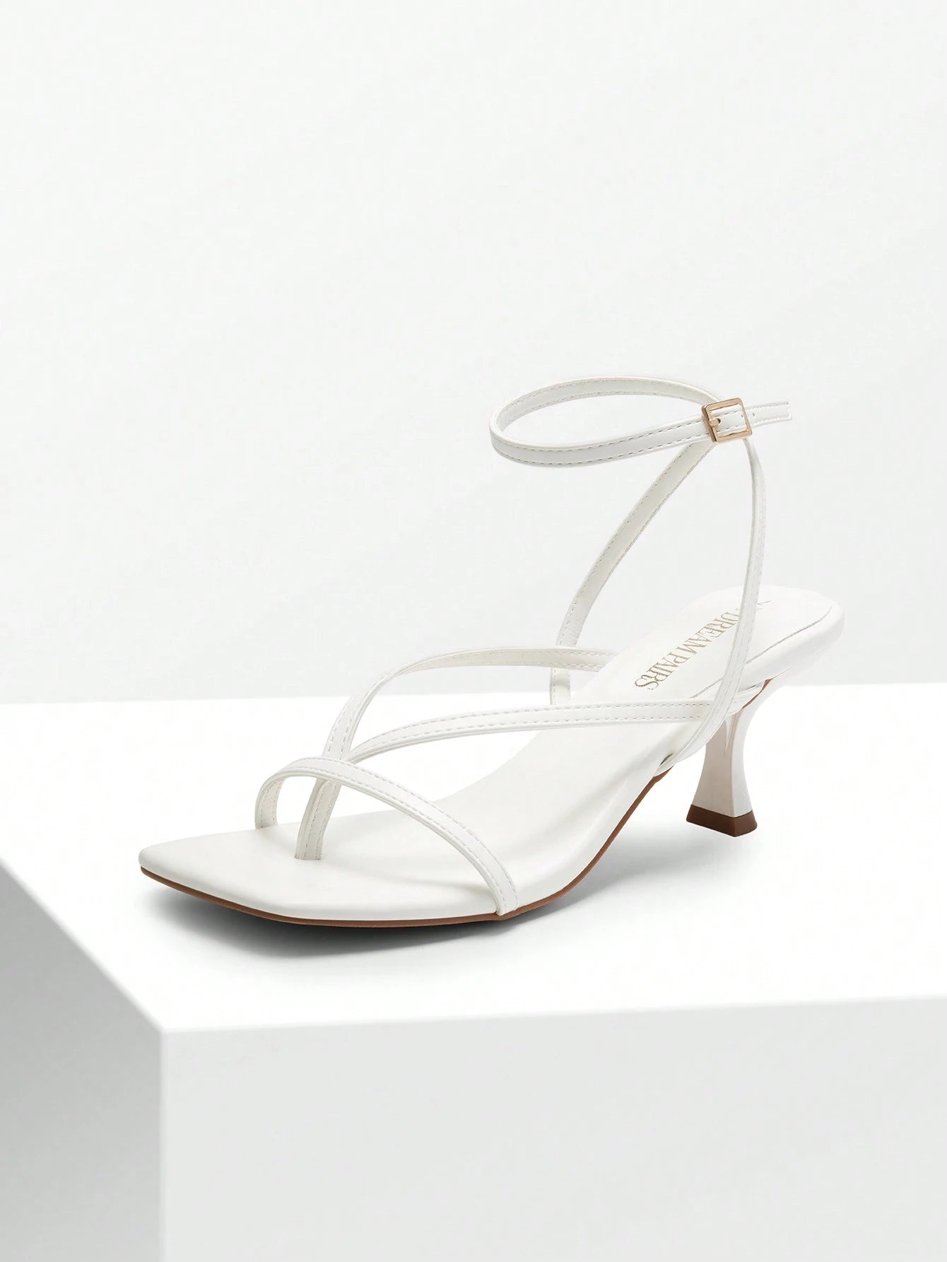 Women Minimalist Low Kitten Heeled Ankle Strap Thong Sandals, Sexy Square Toe Fashion Heeled Sandals