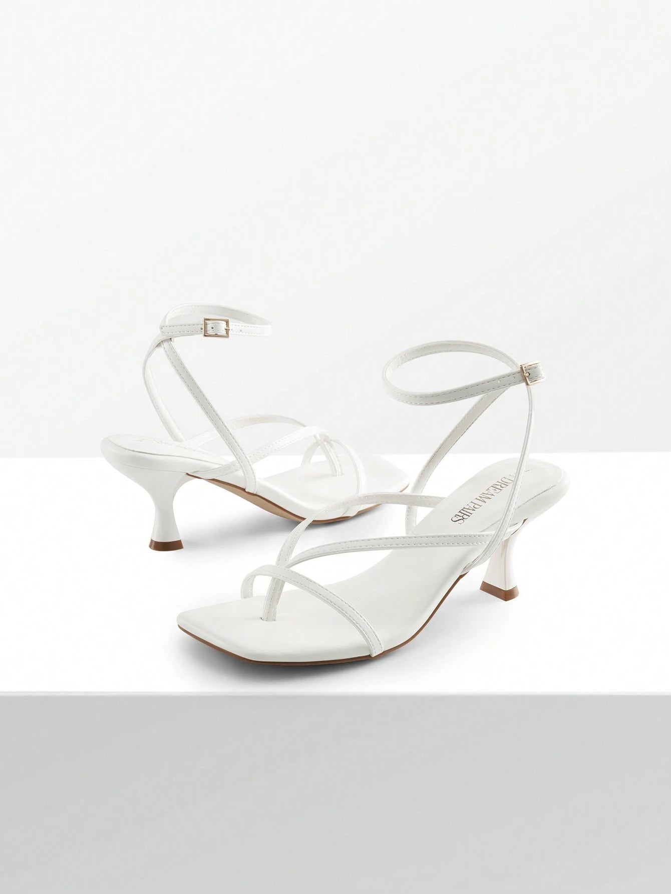 Women Minimalist Low Kitten Heeled Ankle Strap Thong Sandals, Sexy Square Toe Fashion Heeled Sandals