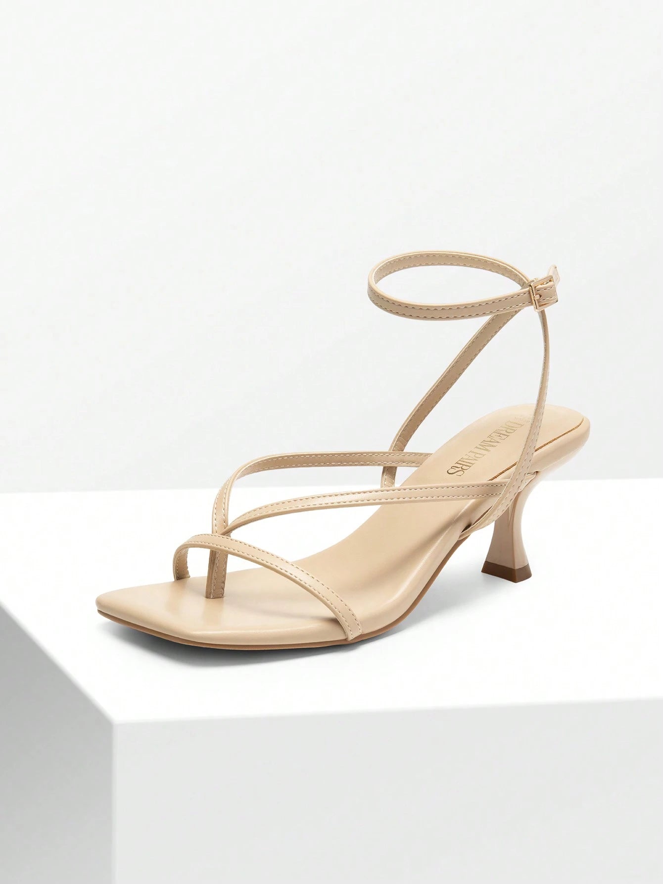 Women Minimalist Low Kitten Heeled Ankle Strap Thong Sandals, Sexy Square Toe Fashion Heeled Sandals