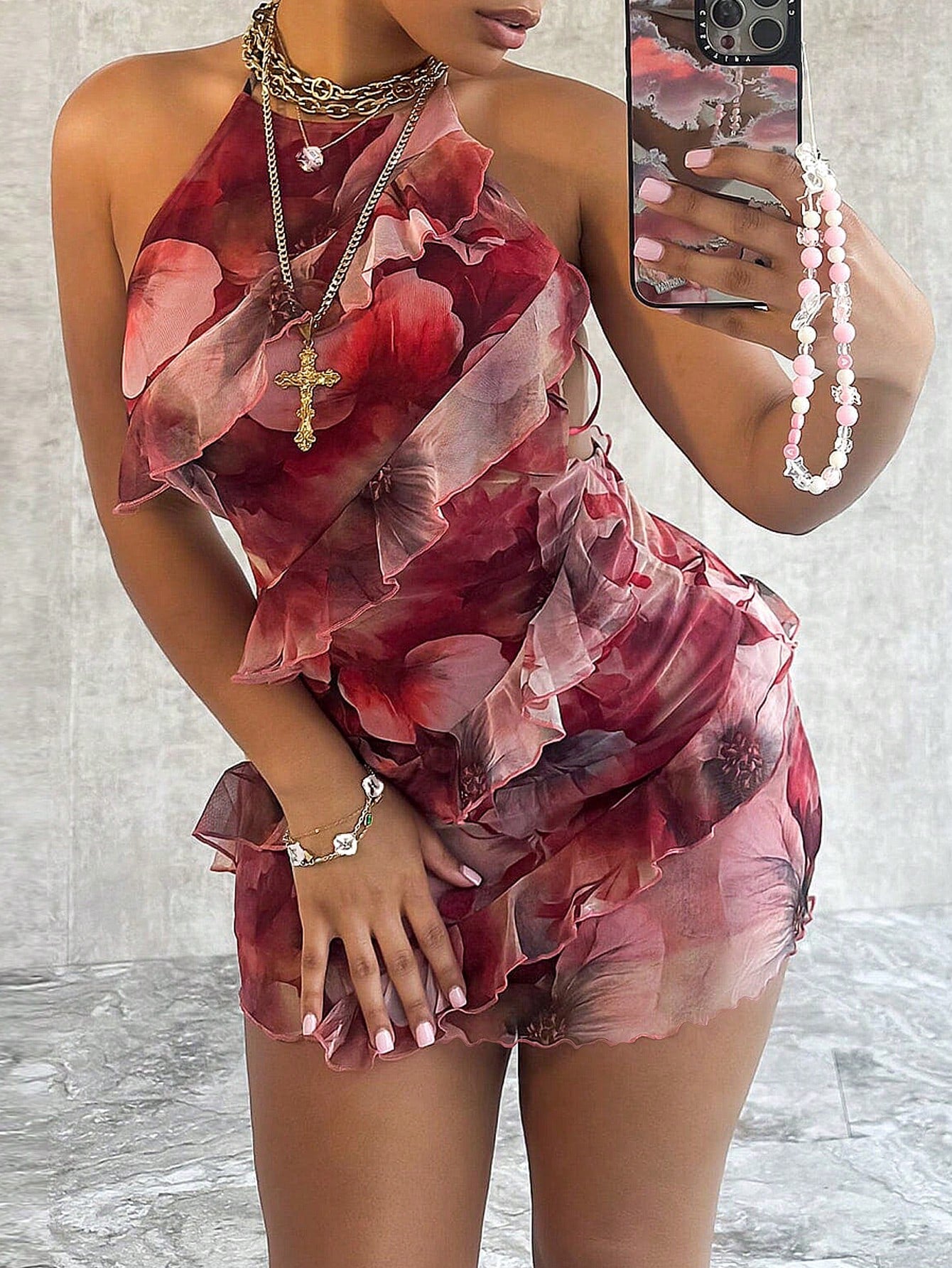 Women's Backless Ruffle Hem Sexy Fashion Party Mini Dress, Summer Elegant Vacation