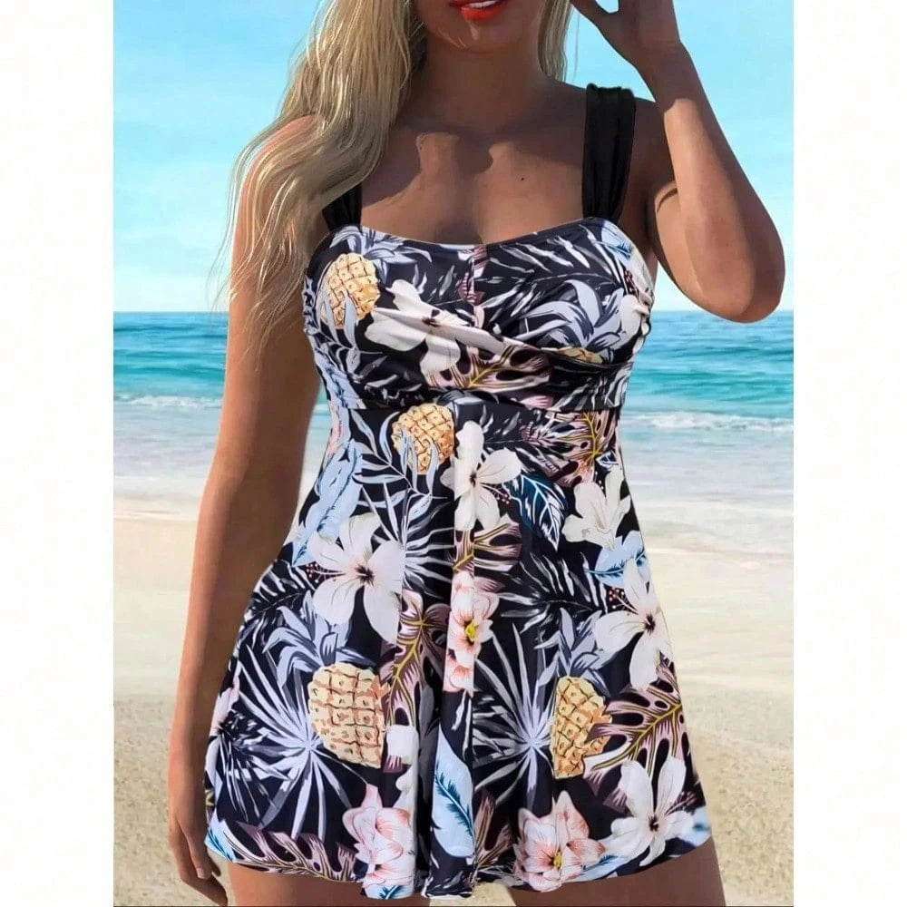 Women's Boho Paisley Print Straps Tankini Swimsuit Top With Short Bottoms, Slight Stretch Fabric Summer Beachwear