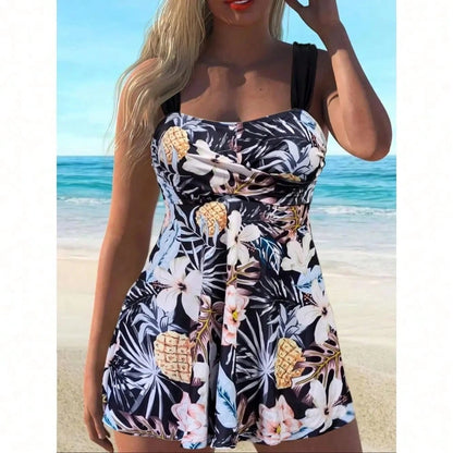 Women's Boho Paisley Print Straps Tankini Swimsuit Top With Short Bottoms, Slight Stretch Fabric Summer Beachwear