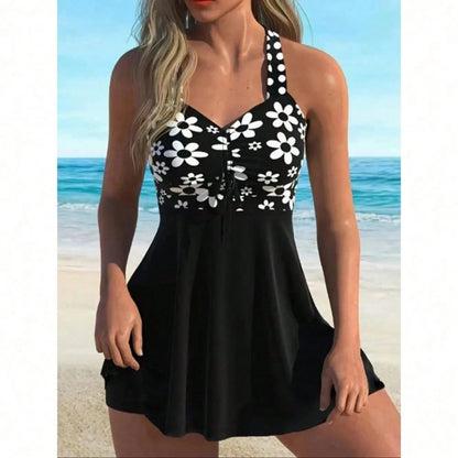 Women's Boho Paisley Print Straps Tankini Swimsuit Top With Short Bottoms, Slight Stretch Fabric Summer Beachwear