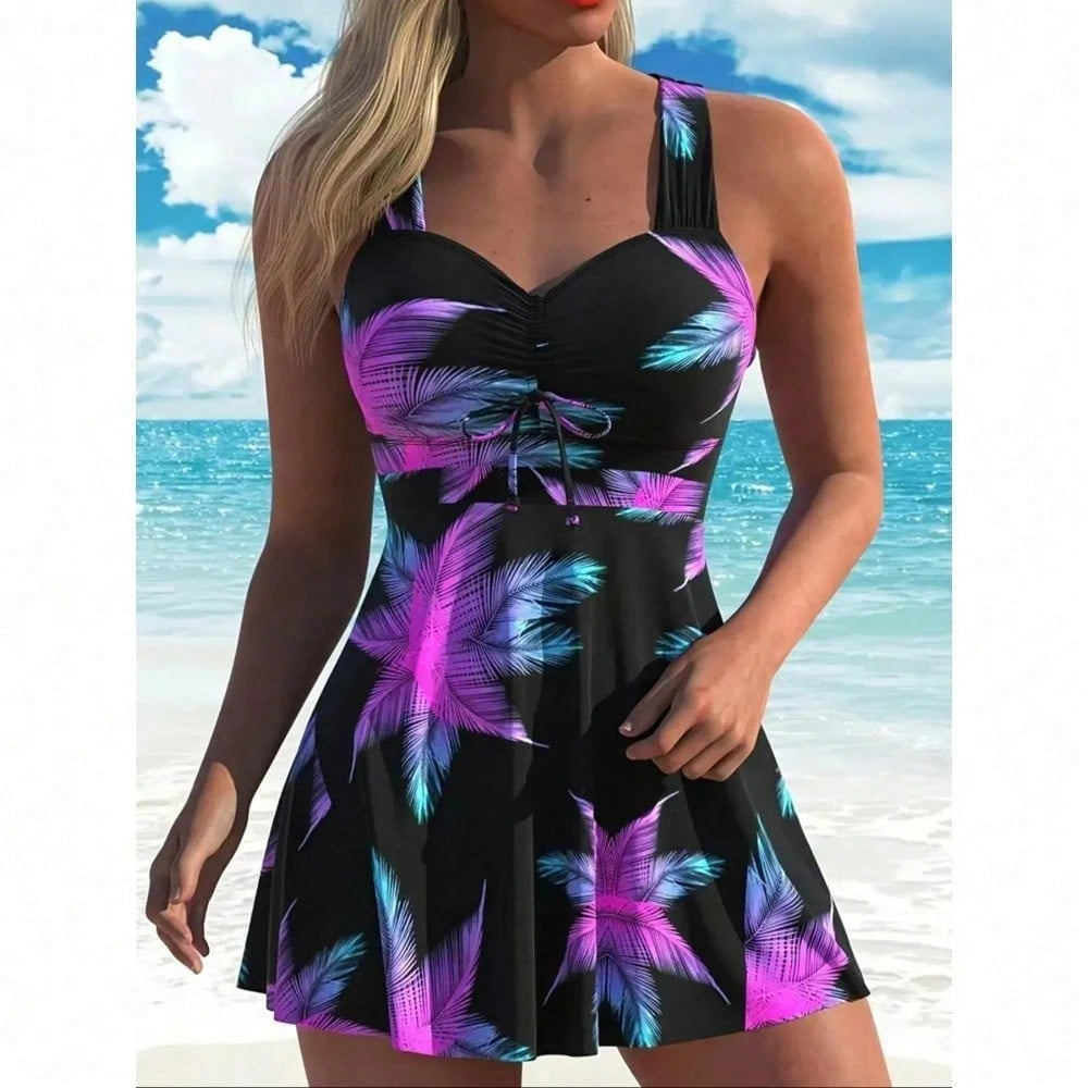 Women's Boho Paisley Print Straps Tankini Swimsuit Top With Short Bottoms, Slight Stretch Fabric Summer Beachwear