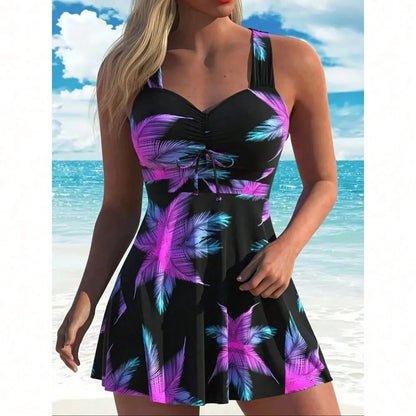 Women's Boho Paisley Print Straps Tankini Swimsuit Top With Short Bottoms, Slight Stretch Fabric Summer Beachwear