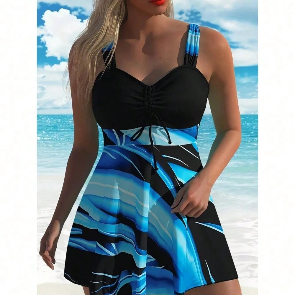 Women's Boho Paisley Print Straps Tankini Swimsuit Top With Short Bottoms, Slight Stretch Fabric Summer Beachwear