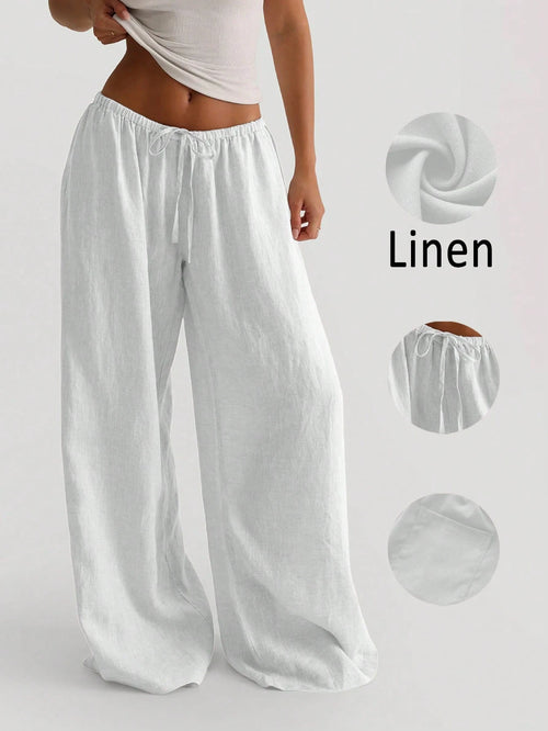 Women's Casual Comfortable Versatile Linen Loose Flowy Wide Leg Pants White Spring, Effortless Style