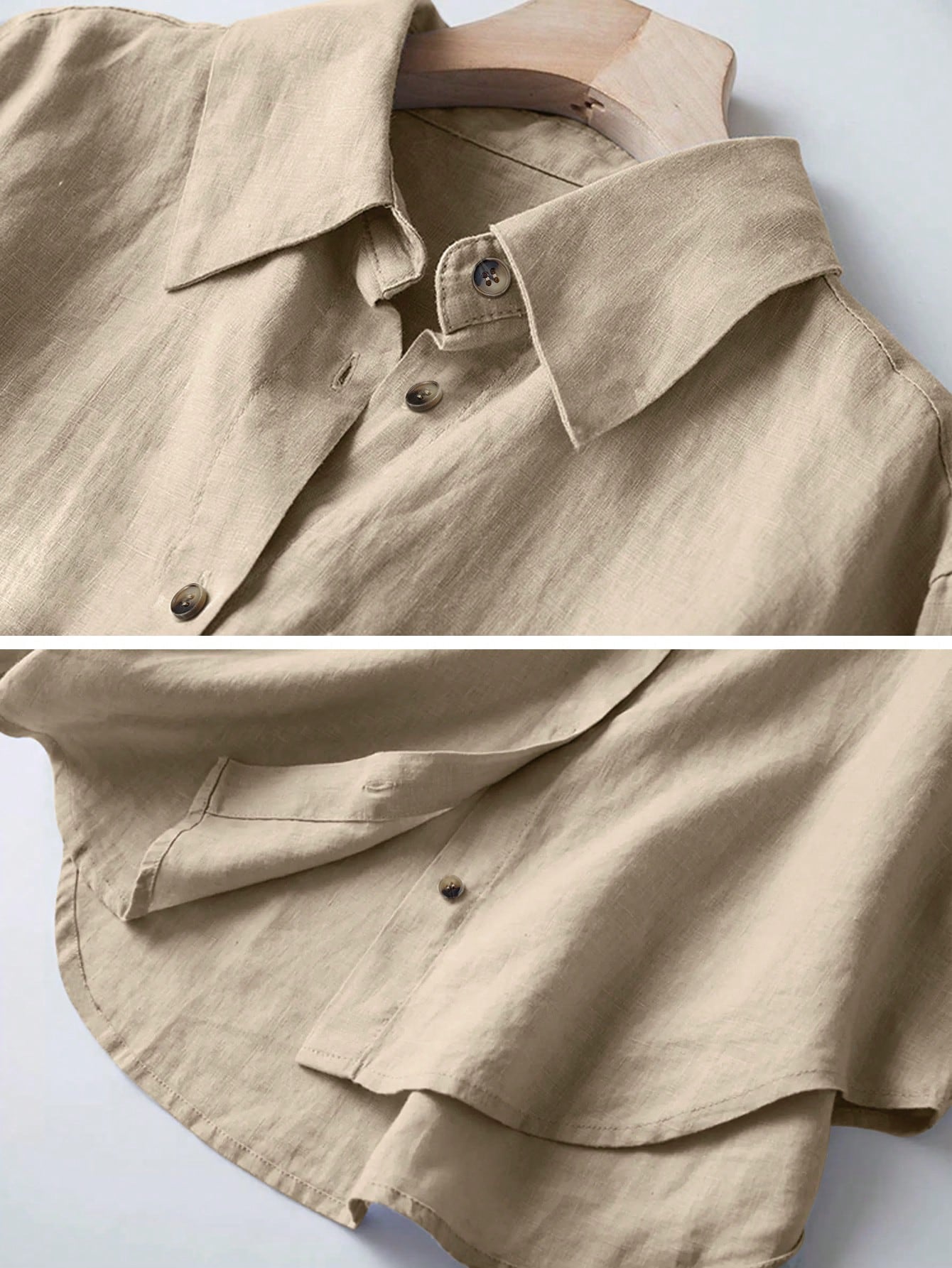 Women's Casual/Office Linen Blended Solid Color Front Button Pocket Front Short Back Long Loose Long Sleeve Shirt Spring