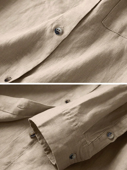 Women's Casual/Office Linen Blended Solid Color Front Button Pocket Front Short Back Long Loose Long Sleeve Shirt Spring