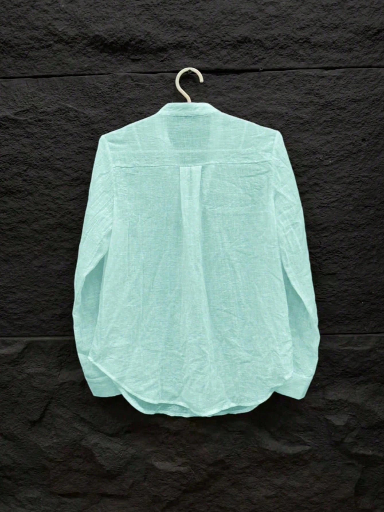 Women's Casual Plus Size White Shirt, Stand Collar Long Sleeve With Roll-Up Cuffs, Woven Semi-Sheer Fabric, Regular Length, Autumn Back To School Essential