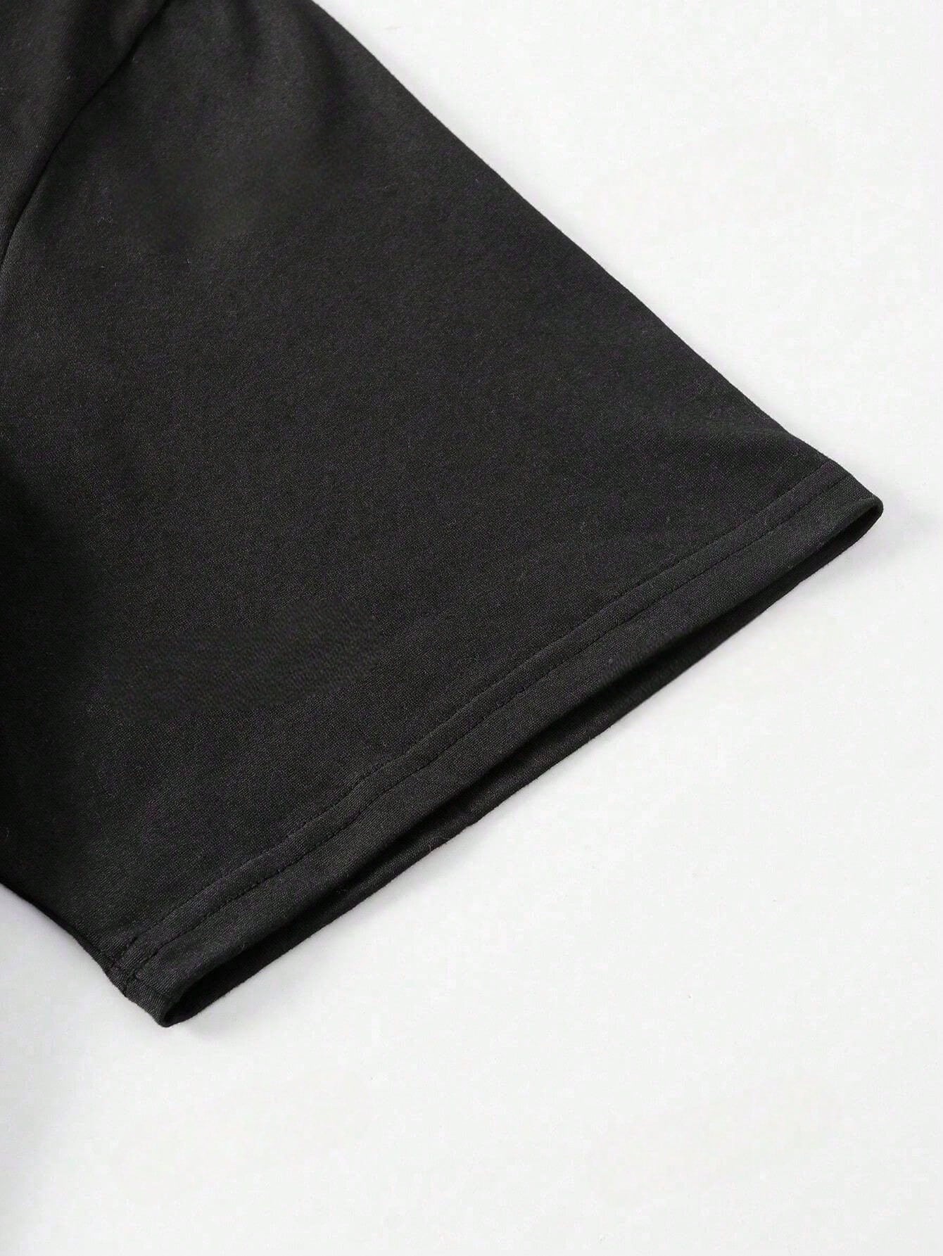 Women's Casual Slogan & Car Print Short Sleeve Round Neck T-Shirt Black Summer