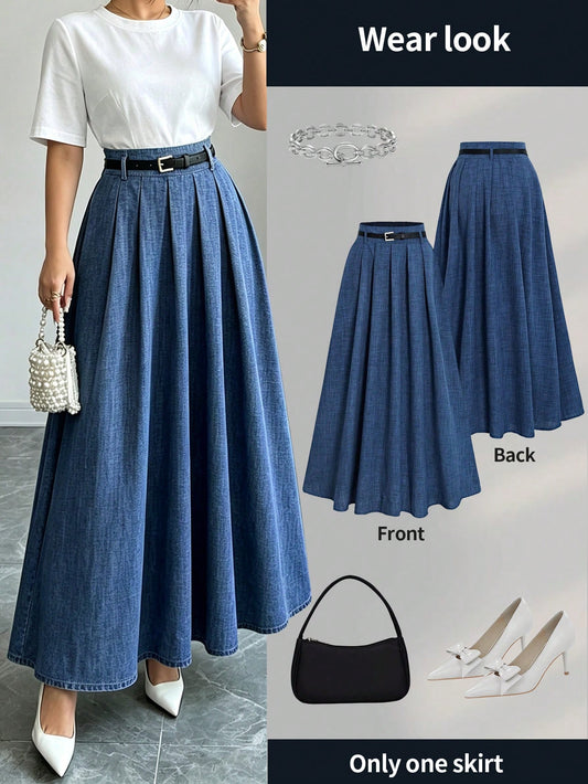 Women's Casual Solid Color Wide Hem A-Line Skirt, Everyday Casual Wear Spring