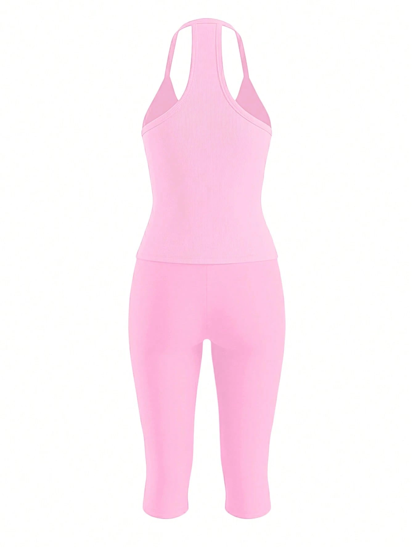 Women's Casual V-Neck Ribbed Knit Tank Top & Fitted Capri Pants Solid Color 2 Pieces Set Summer Outfit (Light & Thin Fabric Slightly Sheer)