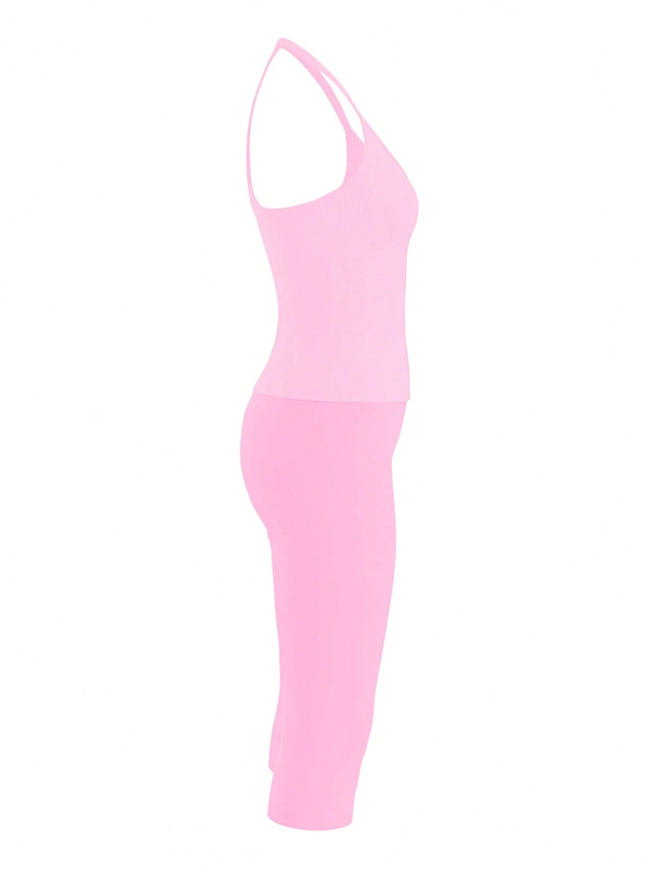 Women's Casual V-Neck Ribbed Knit Tank Top & Fitted Capri Pants Solid Color 2 Pieces Set Summer Outfit (Light & Thin Fabric Slightly Sheer)