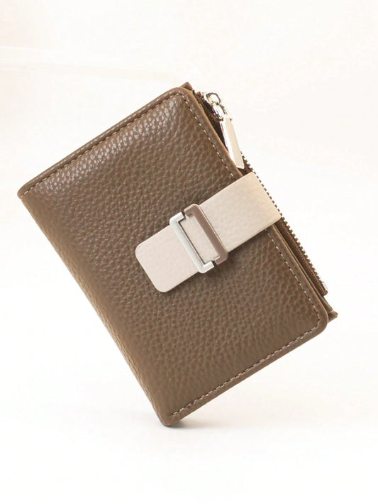 Women's Colorblock Short Wallet, Soft Fashion PU Handheld Magnetic Closure Snap Zipper Wallet, Multi-Function Card Holder For Daily Use, Gift, Ideal Gift