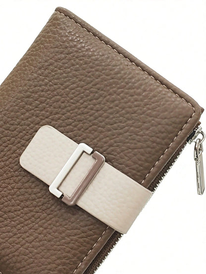 Women's Colorblock Short Wallet, Soft Fashion PU Handheld Magnetic Closure Snap Zipper Wallet, Multi-Function Card Holder For Daily Use, Gift, Ideal Gift