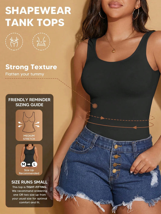 Women's Crew Neck Seamless Slimming Sports Camisole Casual Black Summer