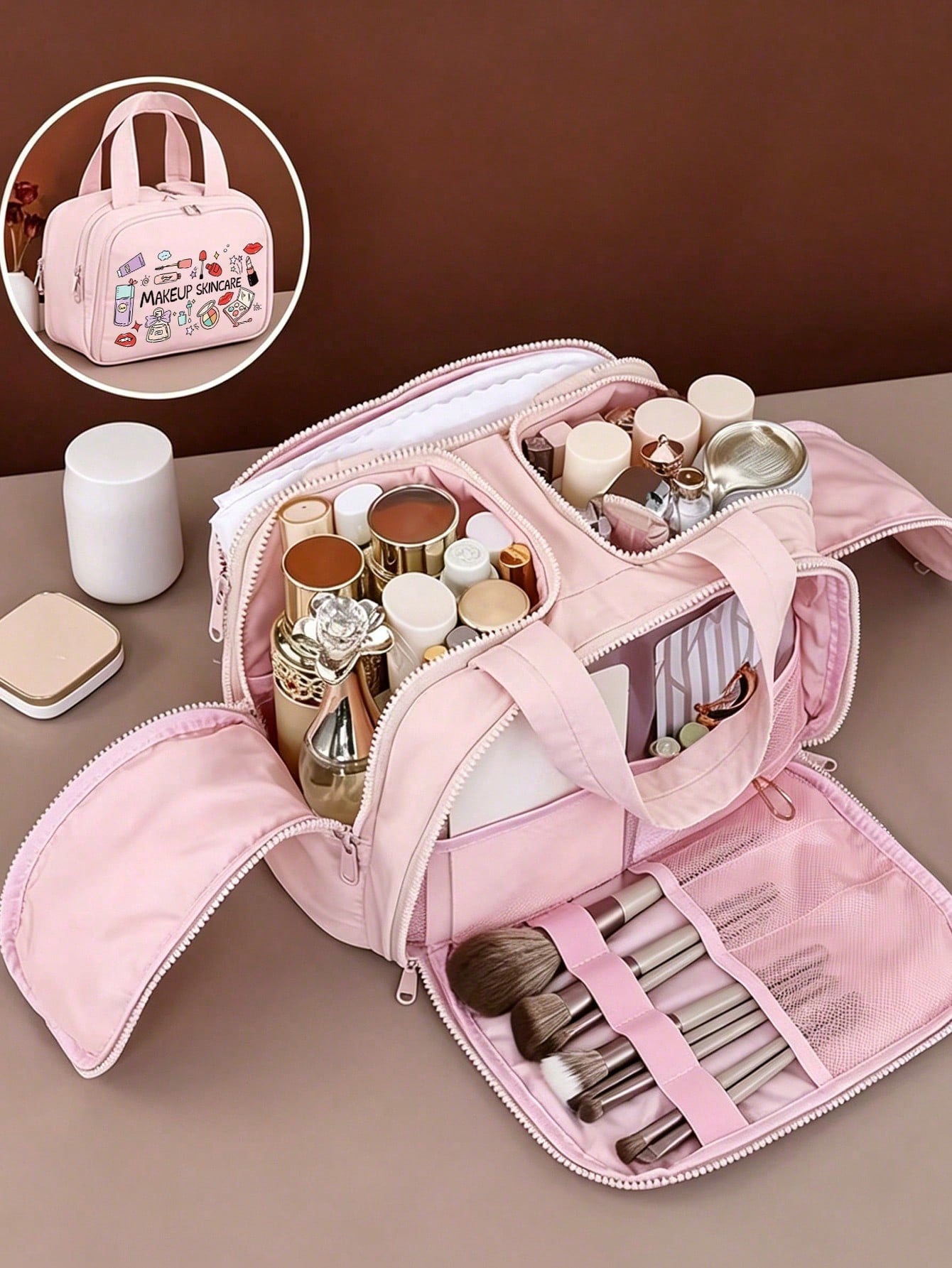 Women's Cute Beauty Skincare Travel Storage Bag, Cosmetic Organizer Bag, Portable Makeup Bag, High-Quality Travel Toiletry Bag, Large Capacity Women's Beauty Organizer Bag- Lightweight Foldable Cosme