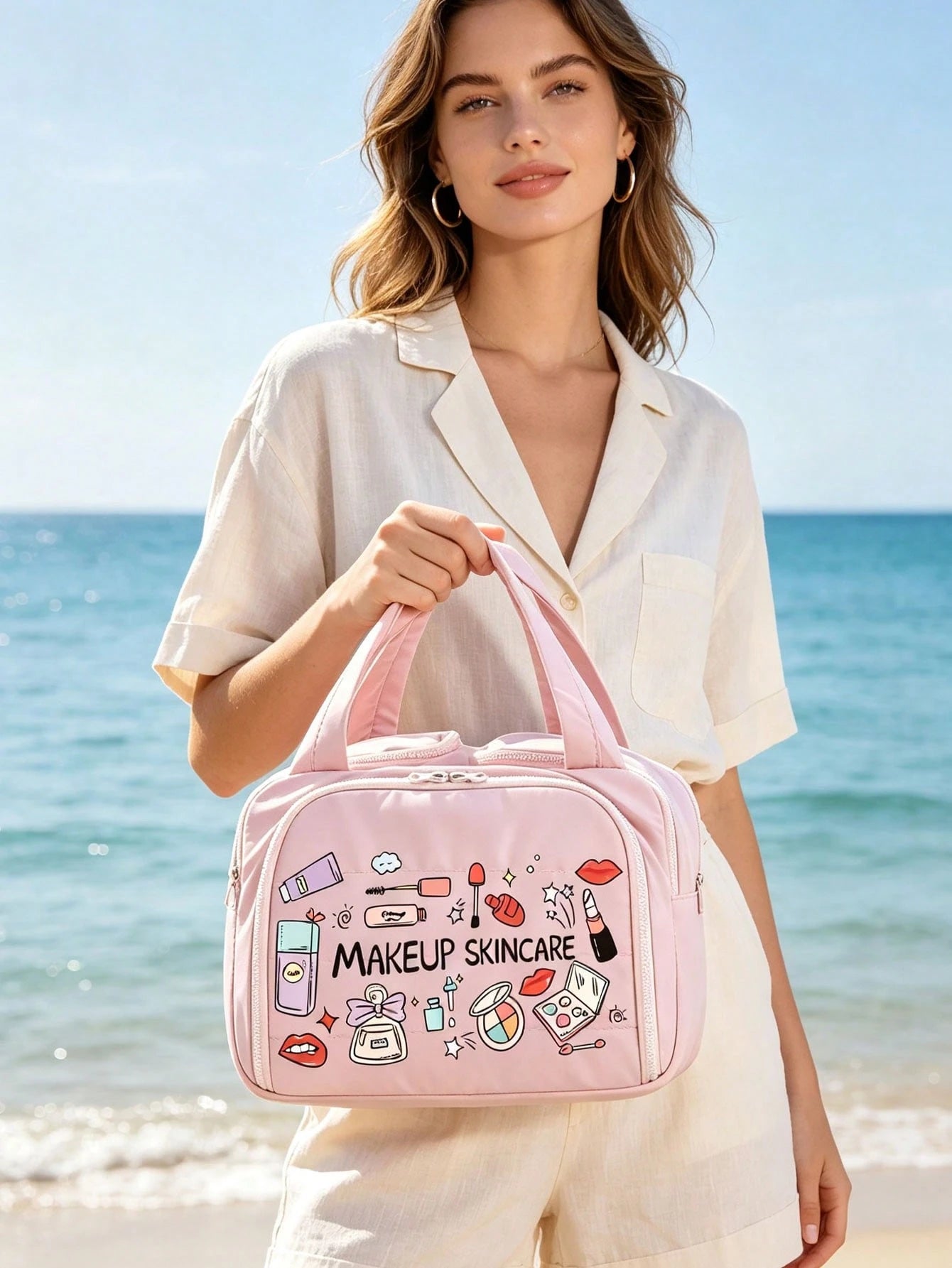 Women's Cute Beauty Skincare Travel Storage Bag, Cosmetic Organizer Bag, Portable Makeup Bag, High-Quality Travel Toiletry Bag, Large Capacity Women's Beauty Organizer Bag- Lightweight Foldable Cosme