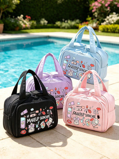 Women's Cute Beauty Skincare Travel Storage Bag, Cosmetic Organizer Bag, Portable Makeup Bag, High-Quality Travel Toiletry Bag, Large Capacity Women's Beauty Organizer Bag- Lightweight Foldable Cosme