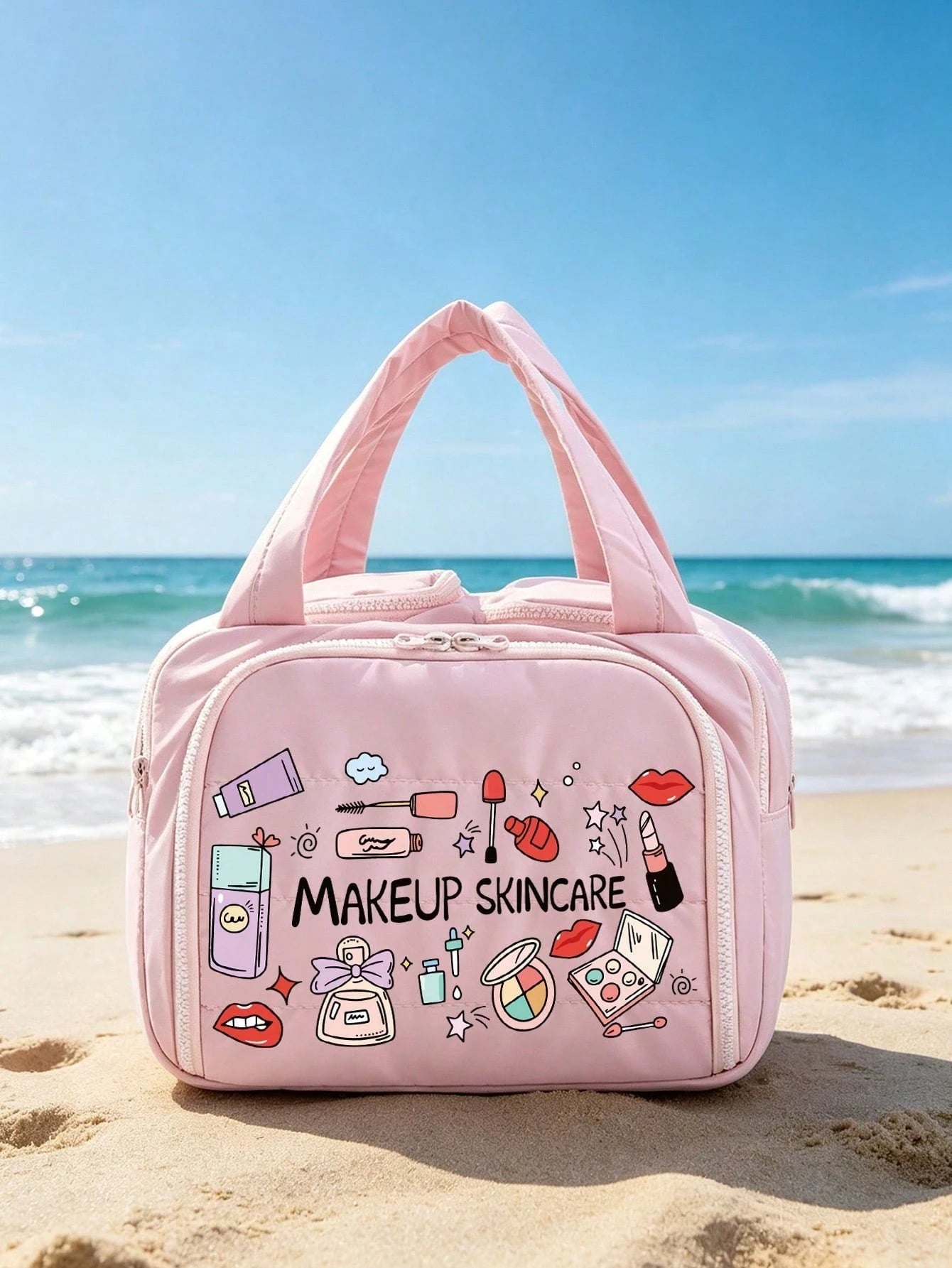 Women's Cute Beauty Skincare Travel Storage Bag, Cosmetic Organizer Bag, Portable Makeup Bag, High-Quality Travel Toiletry Bag, Large Capacity Women's Beauty Organizer Bag- Lightweight Foldable Cosme