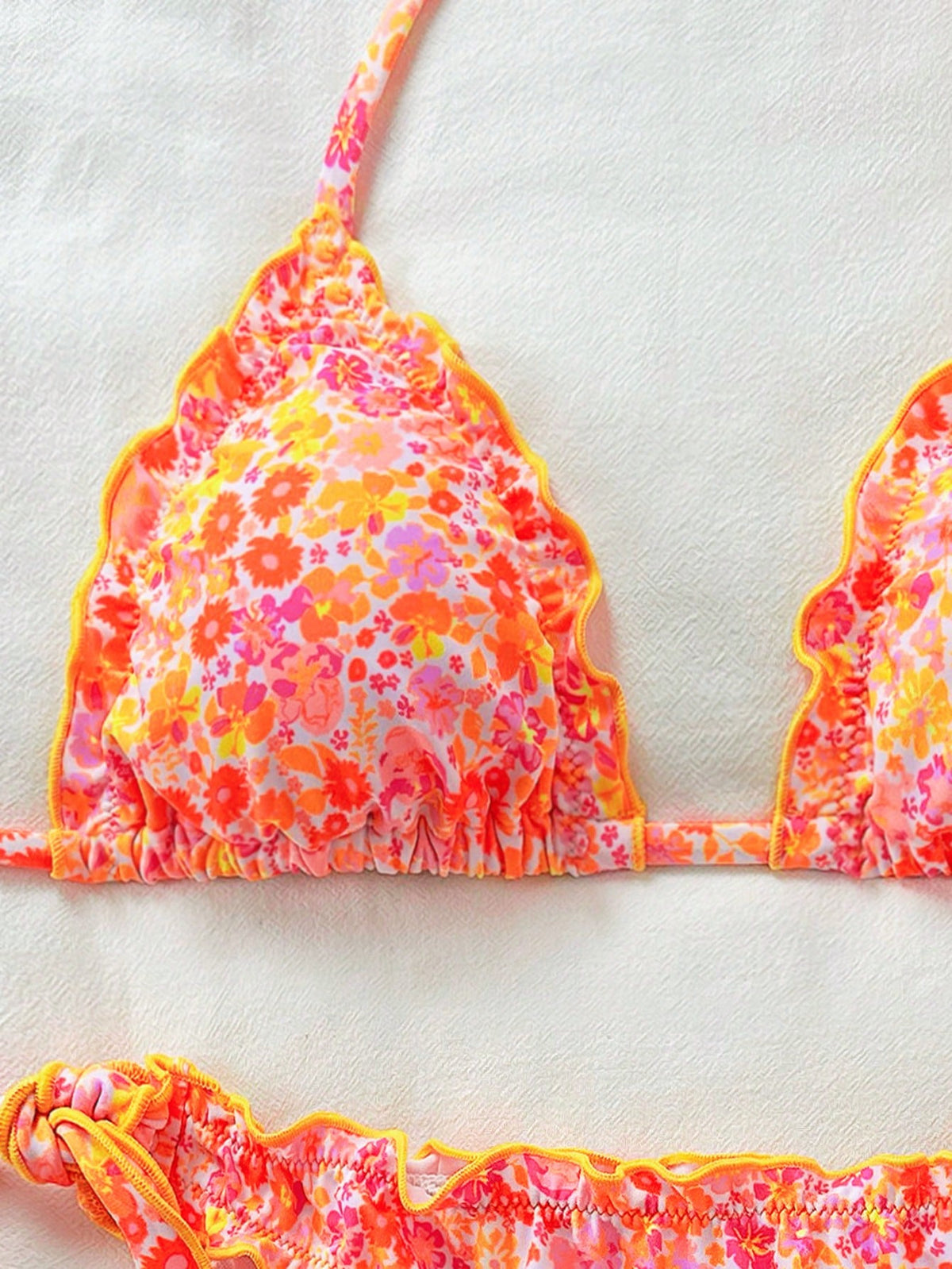 Women's Cute Floral Lace Ruffle Bikini 2 Pieces Set, Suitable For Summer Island Vacation Swimming Casual Beach