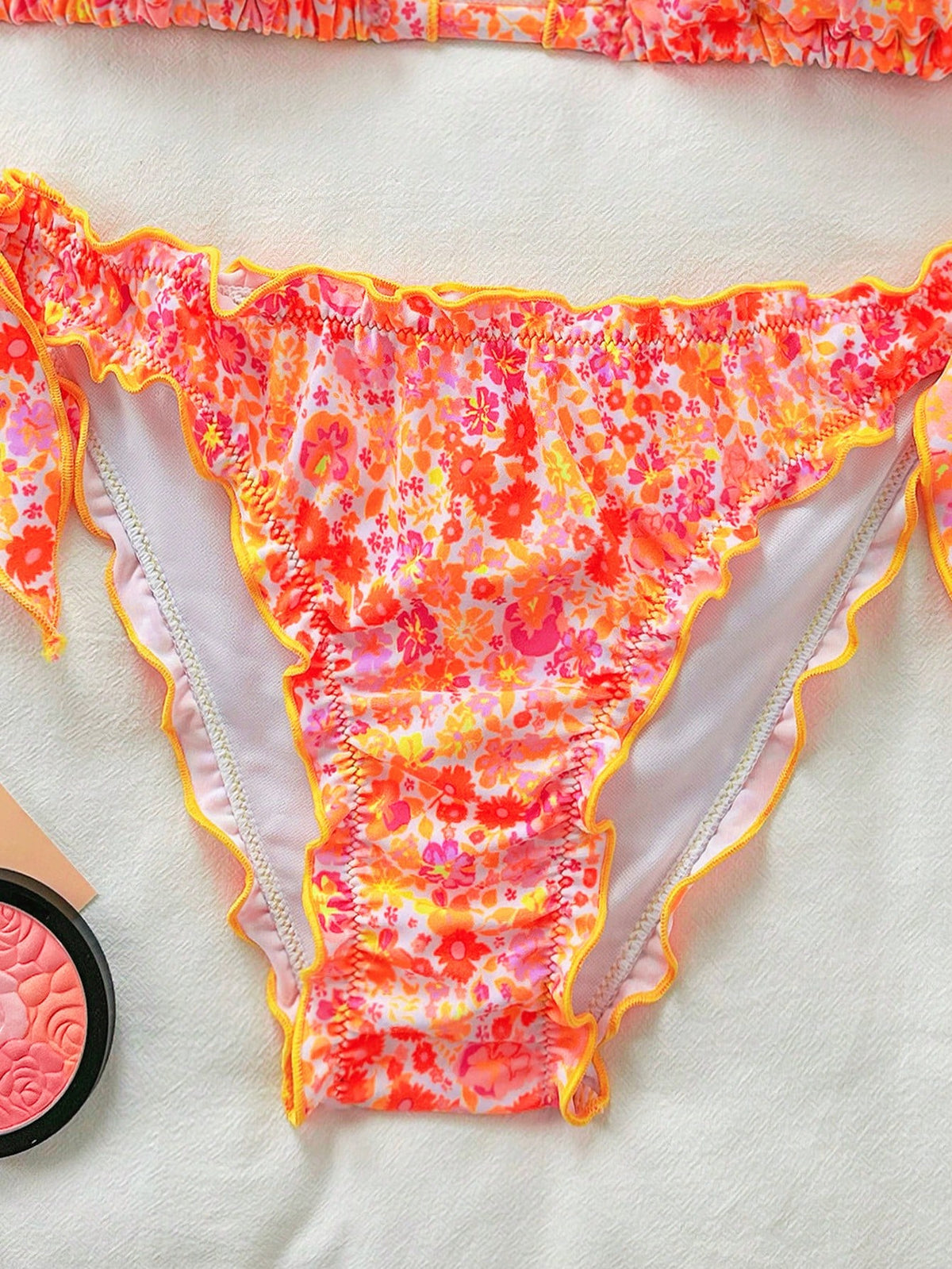 Women's Cute Floral Lace Ruffle Bikini 2 Pieces Set, Suitable For Summer Island Vacation Swimming Casual Beach